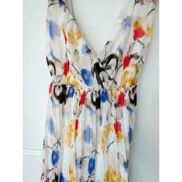 Reiss white floral maxi dress pleasted skirt size 4 - Picture 4 of 11